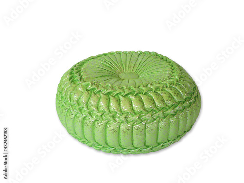 Green round pillow,Thai handmade pillow isolated on white background.