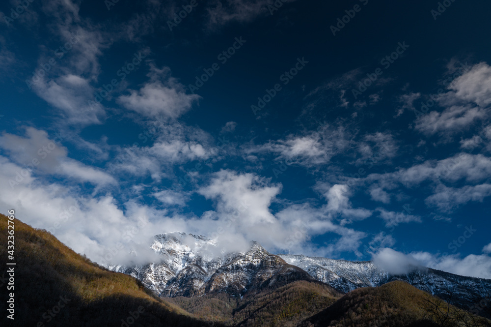 Snow on the mountains with blue sky
