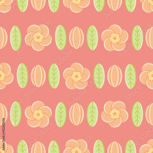 Geometric botanical seamless background pattern. Flower, bud and leaf vector illustration.
