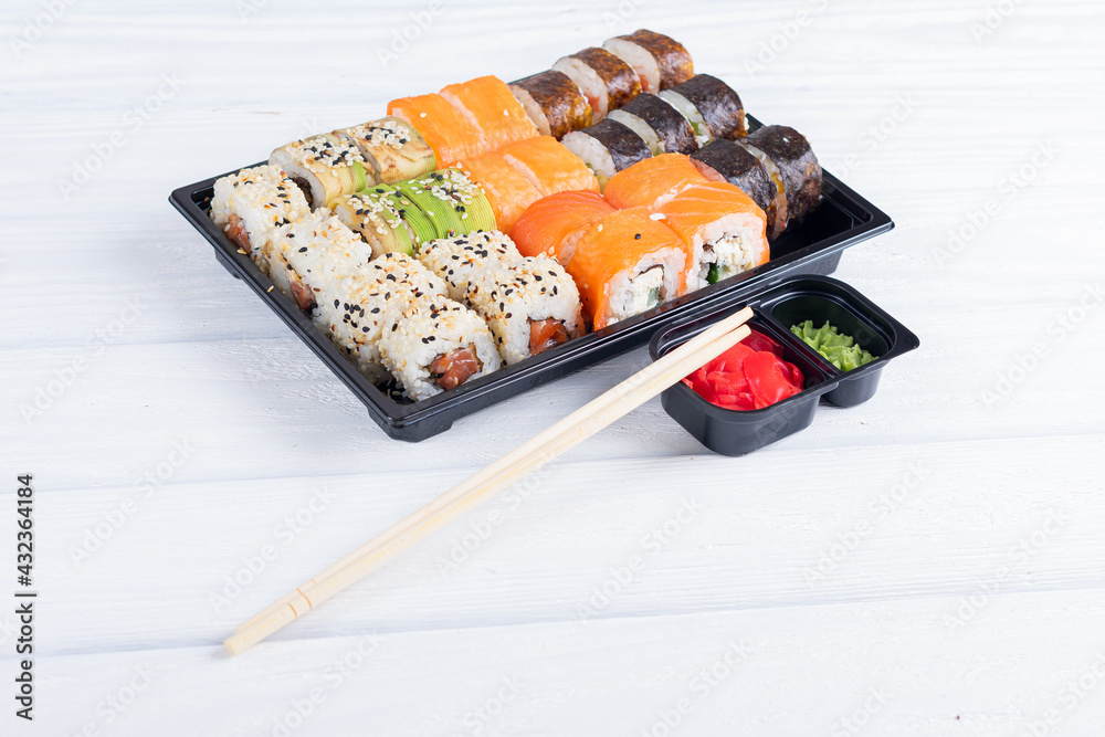 Set of sushi. Delivery concept Set of sushi. Delivery concept