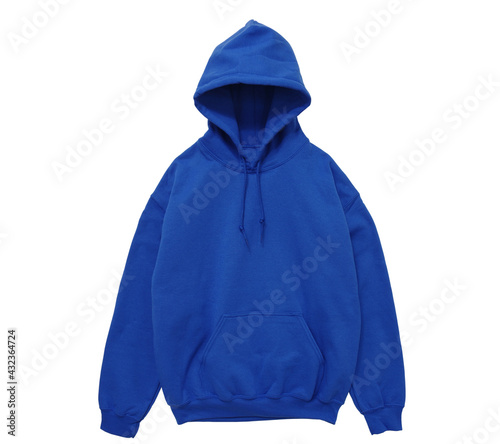 Blank hoodie sweatshirt color blue front view on white background
