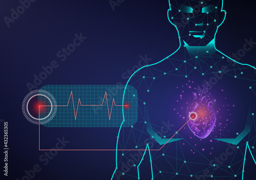 human heart in the body futuristic wireframe vector.