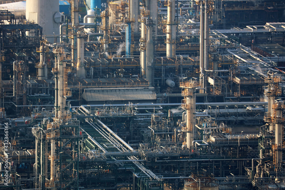 An aerial photograph taken from a helicopter of a oil Refinery in Lincolnshire. 