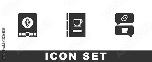 Set Electronic coffee scales, Coffee book and and conversation icon. Vector