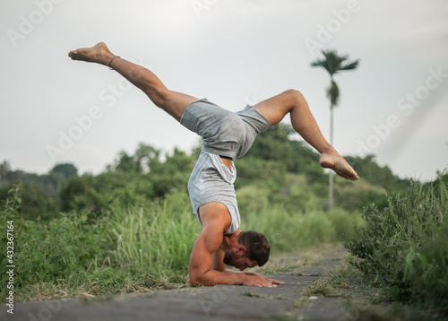 Man practice Yoga practice and meditation outdoor