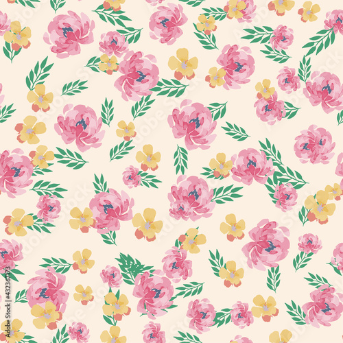 Beautiful  delicate seamless pattern with peonies in a watercolor style.