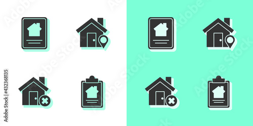 Set House contract, Online real estate house, with wrong mark and Location icon. Vector