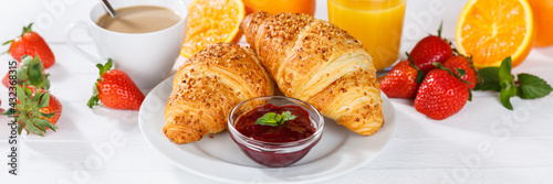 Croissant breakfast croissants orange juice coffee food hotel buffet jam banner