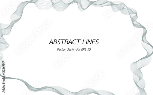 Abstract wave design geometric pattern. Background digital technology line frequency, smooth stripe, color tone white gray and black. Graphic element concept with copy space, crypto currency. Vector.