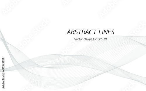 Abstract wave design geometric pattern. Background digital technology line frequency, smooth stripe, color tone white gray and black. Graphic element concept with copy space, crypto currency. Vector. © Phiraphong
