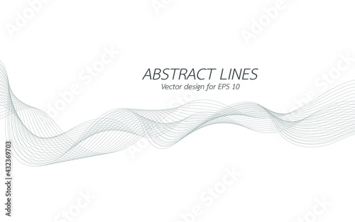 Abstract wave design geometric pattern. Background digital technology line frequency, smooth stripe, color tone white gray and black. Graphic element concept with copy space, crypto currency. Vector. © Phiraphong