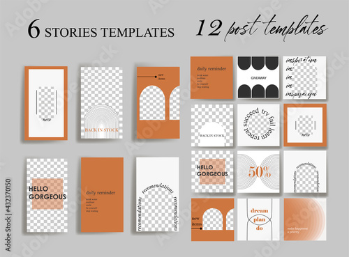 Design backgrounds for social media banner. Set of  instagram stories and post frame templates.Vector cover. Mock up for personal blog or shop.Layout for promotion.Endless square puzzle layout