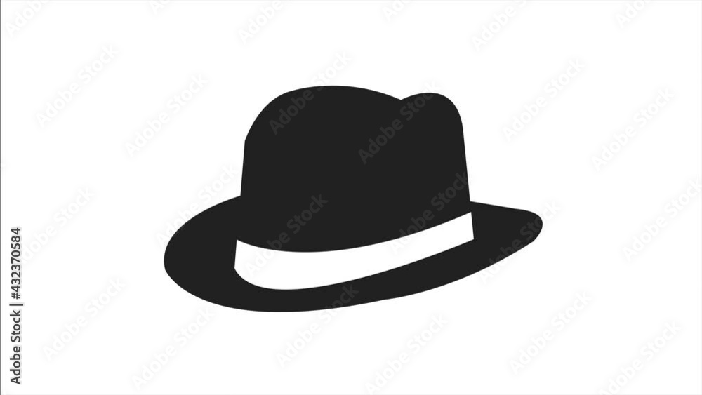 Fedora man hat with ribbon icon isolated on white background. 4K Video motion graphic Fedora man hat with ribbon icon isolated on white background. 4K Video motion graphic