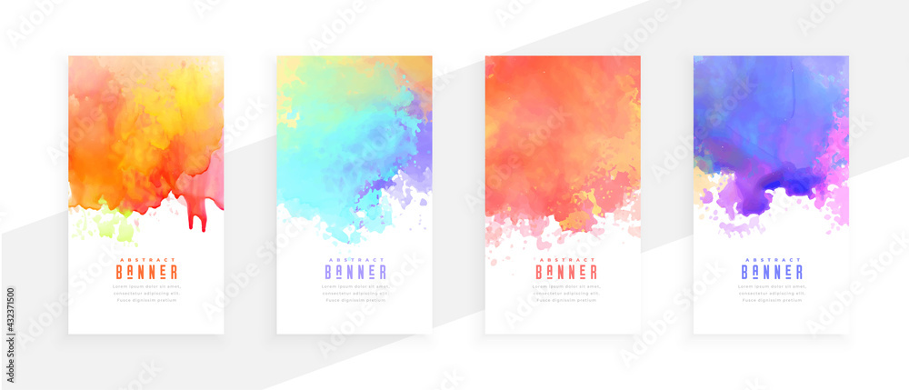 colorful abstract watercolor splatter banners set