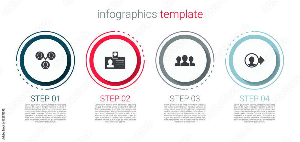 Set Project team base, Identification badge, Users group and Create account screen. Business infographic template. Vector Set Project team base, Identification badge, Users group and Create account screen. Business infographic template. Vector