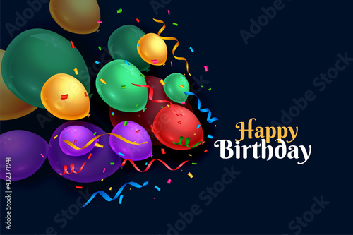 happy birthday realistic balloons card design