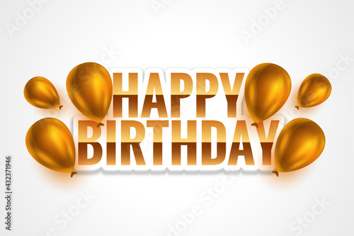 happy birthday golden card with realistic balloons