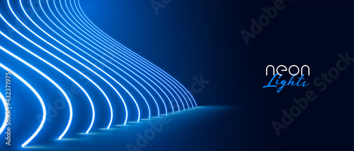 blue neon light effect floor pathway banner