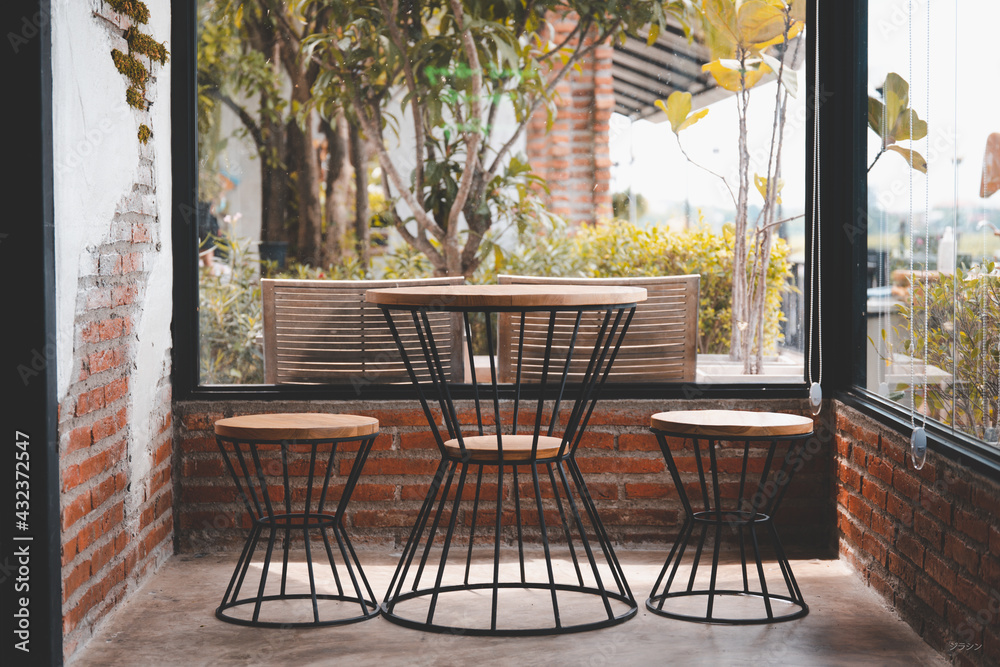 Obraz premium Modern design wooden table and chairs set