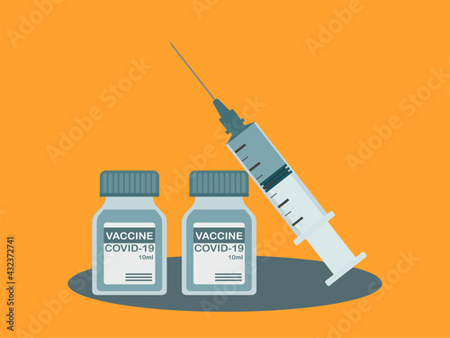 Vaccination concept. Vaccine injection for protection from Covid-19. Flat vector minimal style.