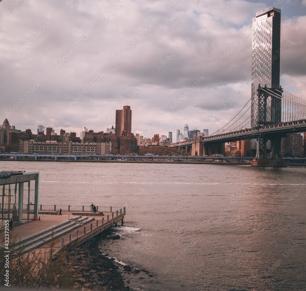 city bridge city Manhattan New York sea 