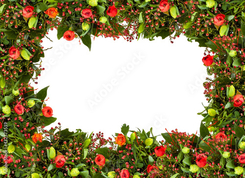 frame of flowers beautiful christmas isolated white​ background with​ clipping​ path​