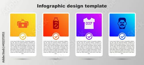 Set Ushanka, Pickled cucumbers in jar, USSR t-shirt and Joseph Stalin. Business infographic template. Vector