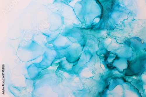 art photography of abstract fluid painting with alcohol ink, blue and green colors
