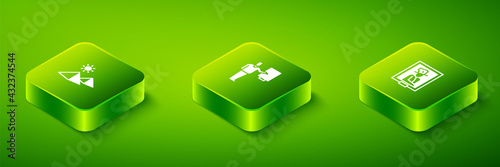 Set Isometric Museum guide, Portrait in museum and Egypt pyramids icon. Vector