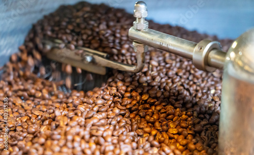 Coffee beans roasting process by machine