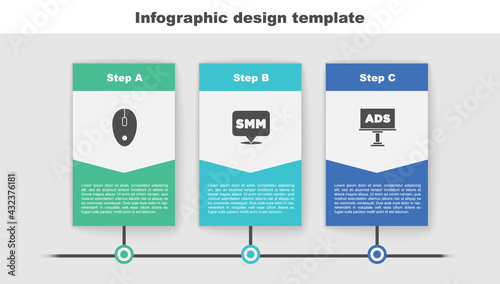 Set Computer mouse, Social media marketing and Advertising. Business infographic template. Vector