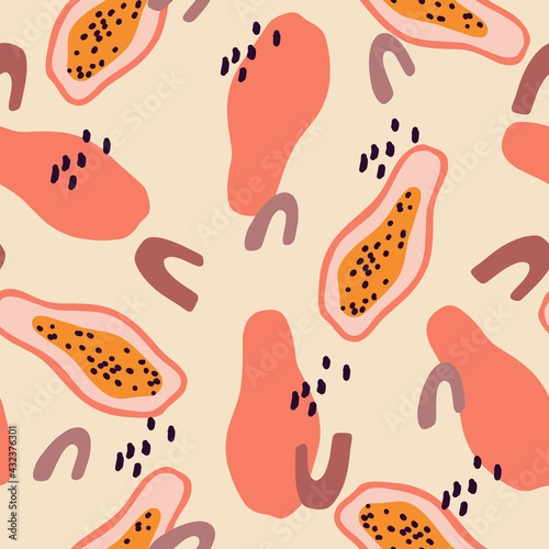 Papaya  hand-drawn seamless pattern in abstract style