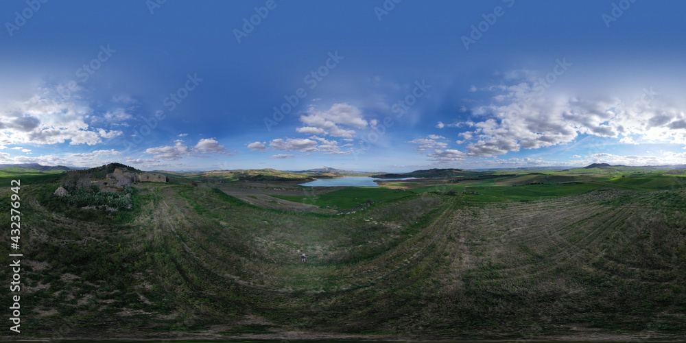 360 degree aerial photo of Ogliastro lake in the heart of Sicily with ...