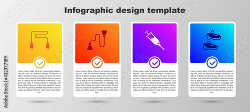 Set Jump rope, Chest expander, Doping syringe and Sport sneakers. Business infographic template. Vector