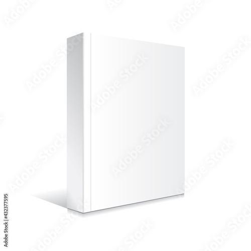 Blank white standing softcover book or magazine mockup template. © Mockups Variety