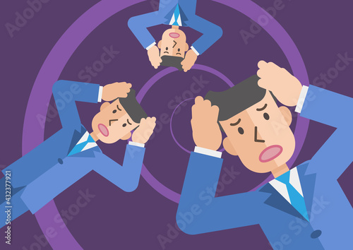 Worry spiral,悩みすぎて深みにはまるビジネスマン