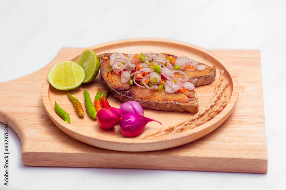 Organic salted king mackerel fish salad.