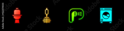 Set Toilet bowl, brush, Shower and Washer icon. Vector