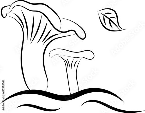 Chanterelles in the Forest Silhouettes Hand Drawn Line Art