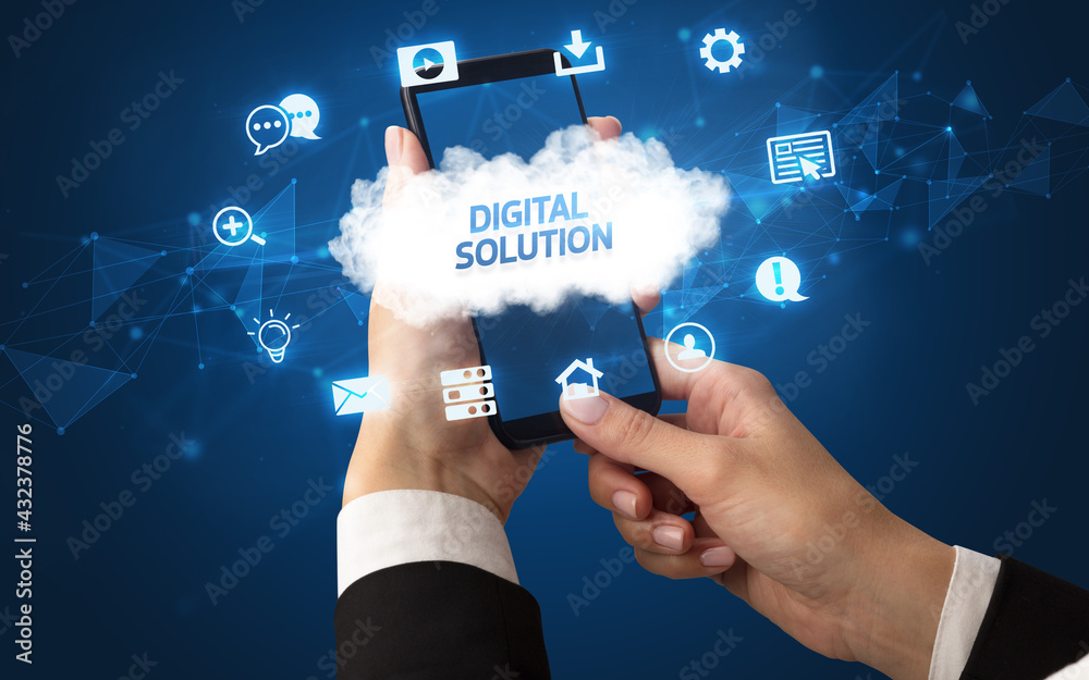 Obraz premium Hand using smartphone with cloud technology concept