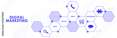 Digital Marketing Icon Concept. Mixed Media Business Background.