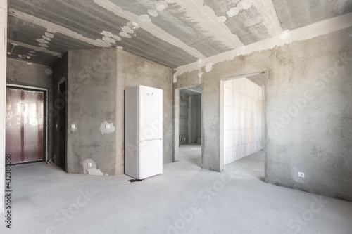 interior of the apartment without decoration in gray colors