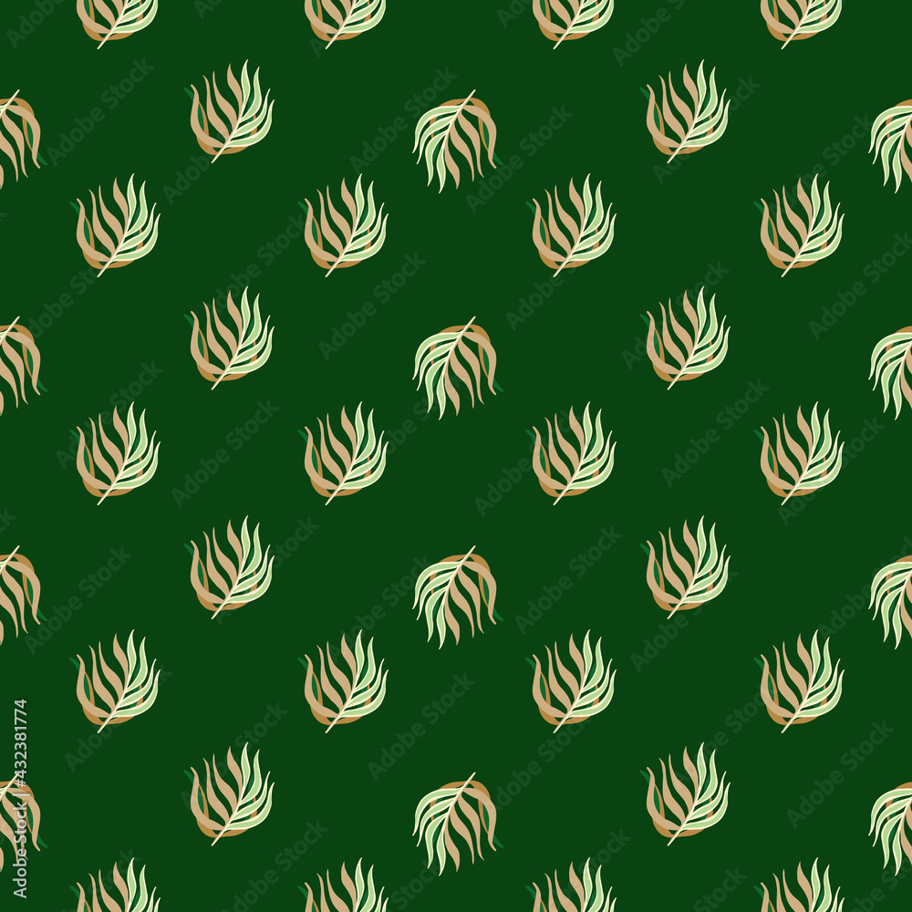 Nature abstract seamless pattern with decorative leaves branches ornament. Green dark background. Nature abstract seamless pattern with decorative leaves branches ornament. Green dark background.