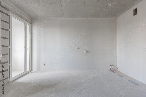 interior of the apartment without decoration in gray colors