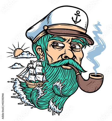 Ocean explorer, sailing ship vector illustration