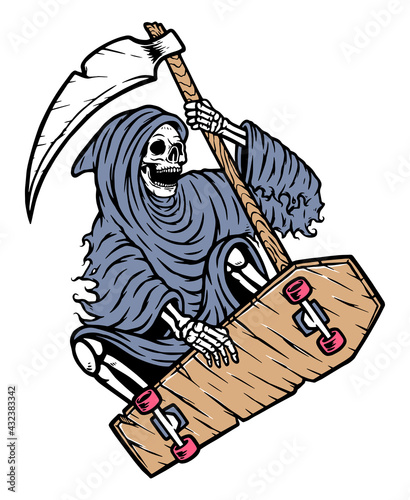 Grim reaper skateboarding vector illustration