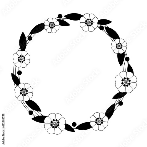 Flower circle frame on white background