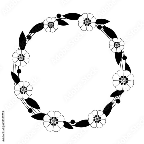 Flower circle frame on white background