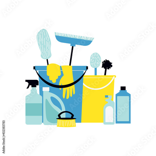 Cleaning Utensils Flat Composition