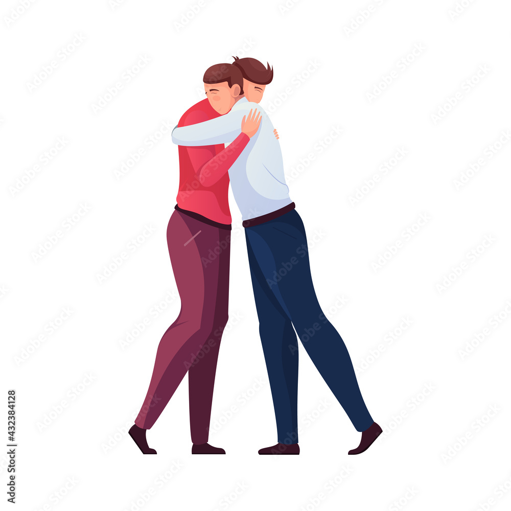 Friends Embrace Flat Composition Friends Embrace Flat Composition